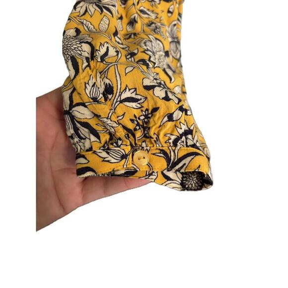 Button Down Floral Smocked Long Sleeve Yellow & Black - Picture 4 of 5